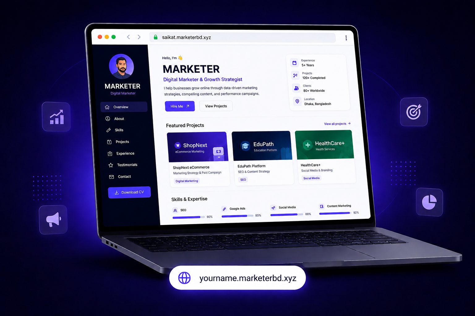 SAIKAT digital marketer portfolio on MarketerBD — campaigns, analytics, and skills at saikat.marketerbd.xyz